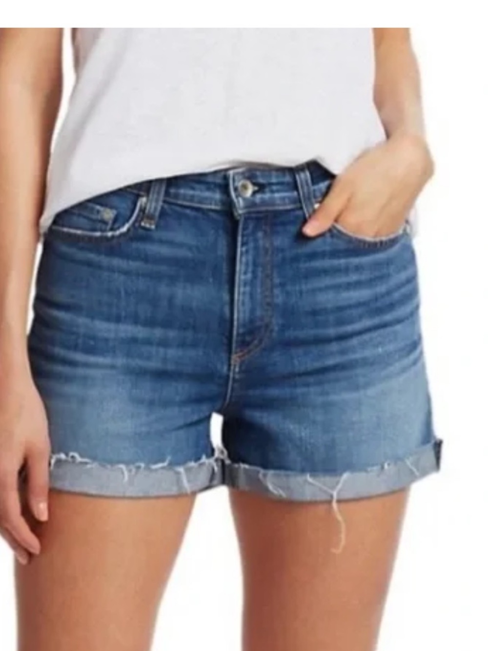 rag & bone Medium Blue Denim Cutoff Shorts